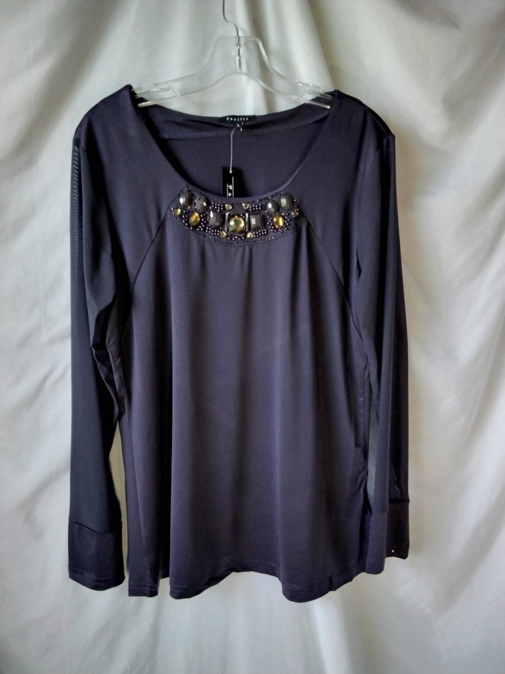 Panitti Beaded Neckline Long Sleeve Top